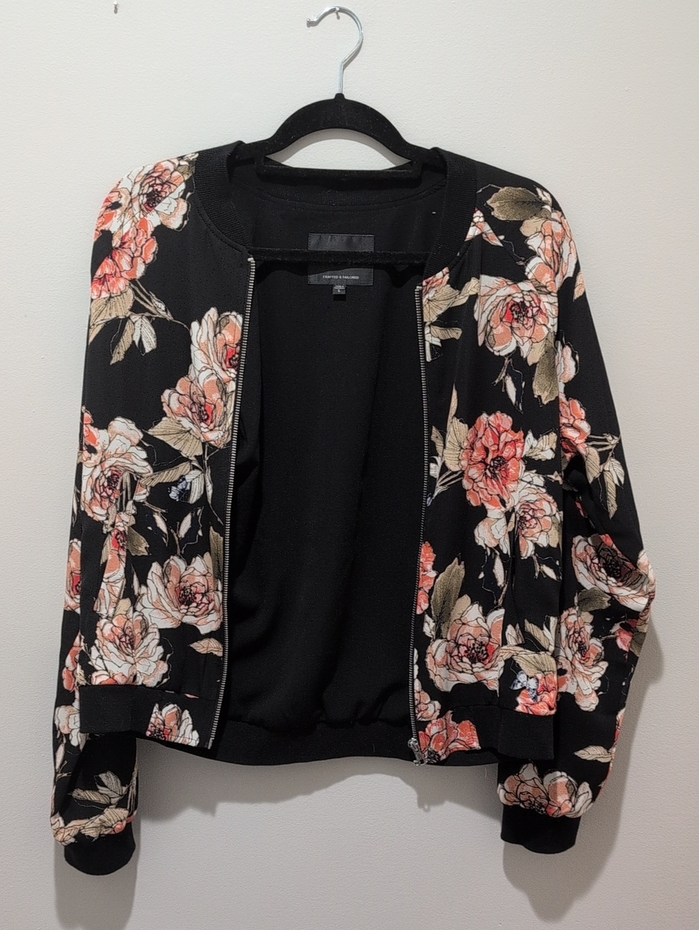 Sanctuary Black Bomber Jacket with Pink and Cream Floral Print